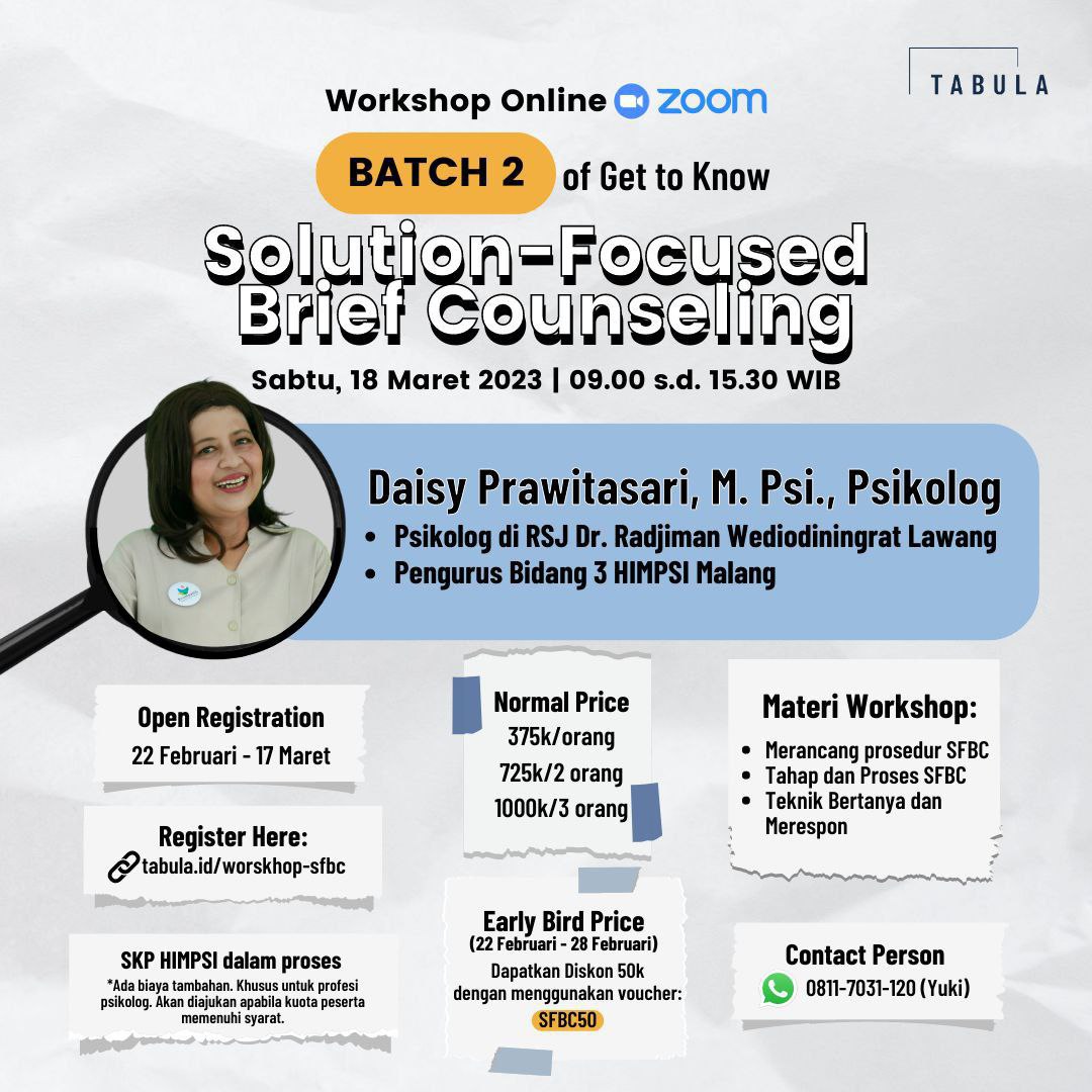 Workshop – Tabula – Batch 2 of Get to Know Solution Focused Brief Counseling