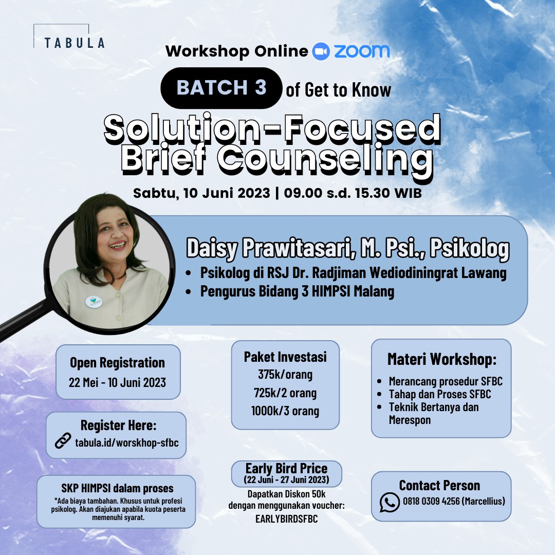 Workshop – Tabula – Batch 3 of Get to Know Solution Focused Brief Counseling