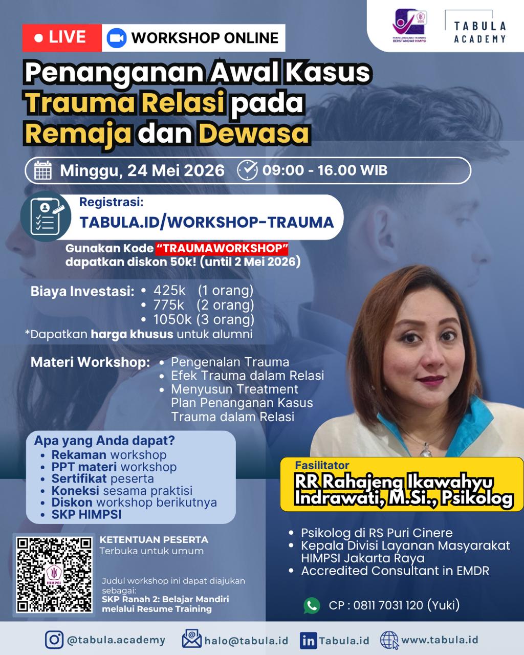 Tabula Workshop – Penanganan Awal Kasus Trauma Relasi pada Remaja dan Dewasa