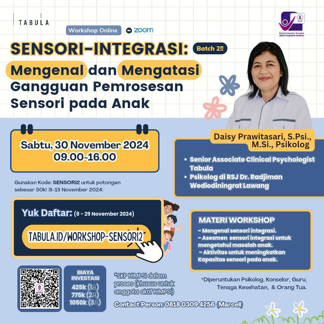 Tabula Workshop – Sensori Integrasi: Mengenal & Mengatasi Gangguan Pemrosesan Sensori pada Anak