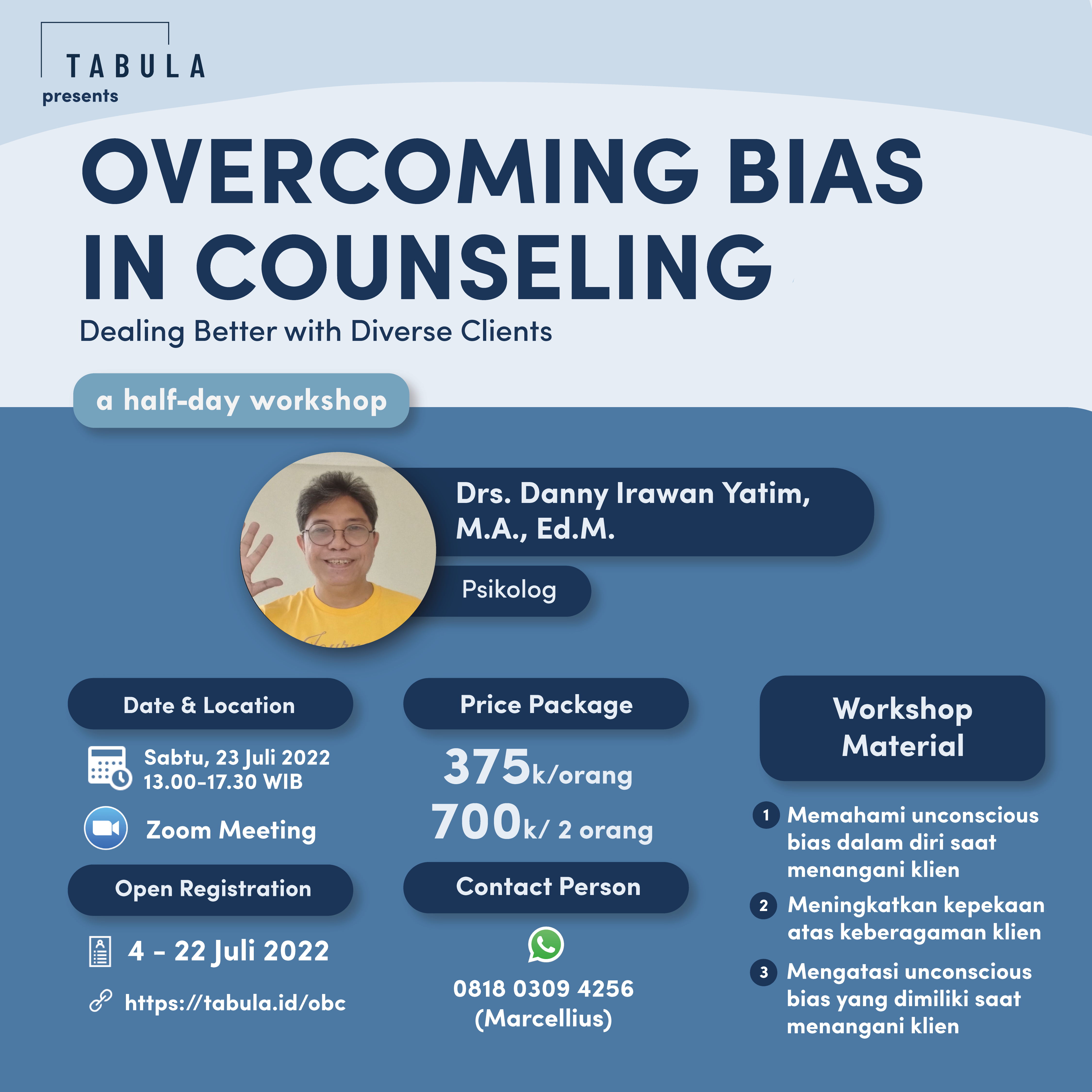 Workshop – Tabula – Overcoming Bias in Counseling: Dealing Better with Diverse Clients
