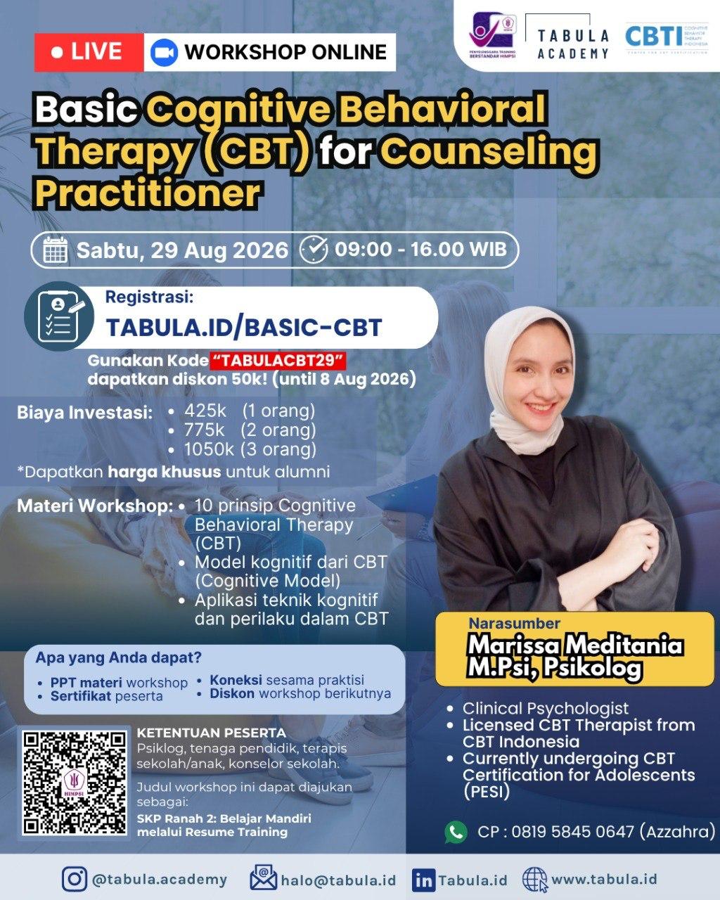 Tabula Workshop – Basic Cognitive Behavioral Therapy (CBT) for Counseling Practitioner