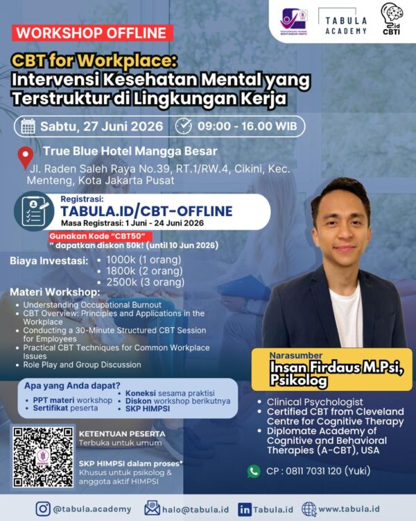 Workshop CBT for Workplace: Intervensi Kesehatan Mental yang Terstruktur di Lingkungan Kerja DUA TIKET