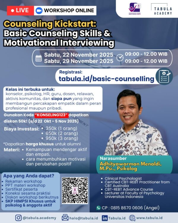 Workshop Counseling Kickstart:  Basic Counseling Skills &  Motivational Interviewing TIGA TIKET
