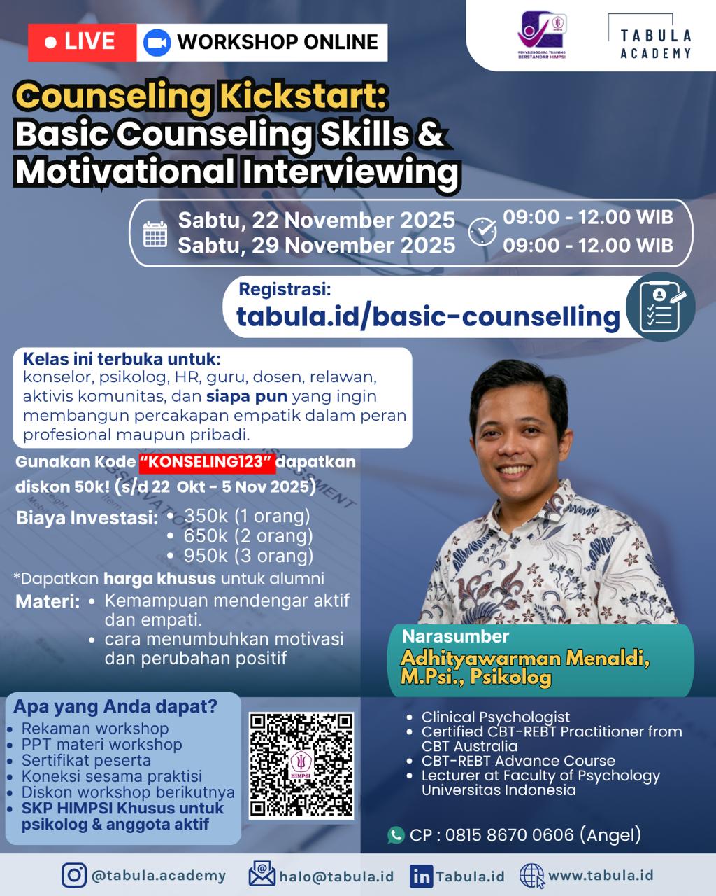 Tabula Workshop – Counseling Kickstart: Basic Counseling Skills & Motivational Interviewing