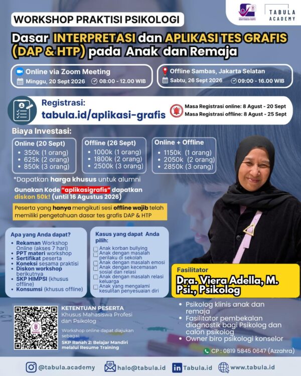 Workshop Dasar Interpretasi dan Aplikasi Tes Grafis (DAP & HTP) pada Anak dan Remaja ONLINE + OFFLINE SATU TIKET