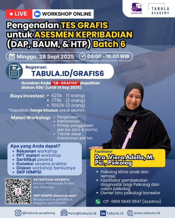 Workshop Dasar Tes Grafis untuk Interpretasi Permasalahan pada Anak dan Remaja (DAP, BAUM, & HTP) Batch 6 SATU TIKET