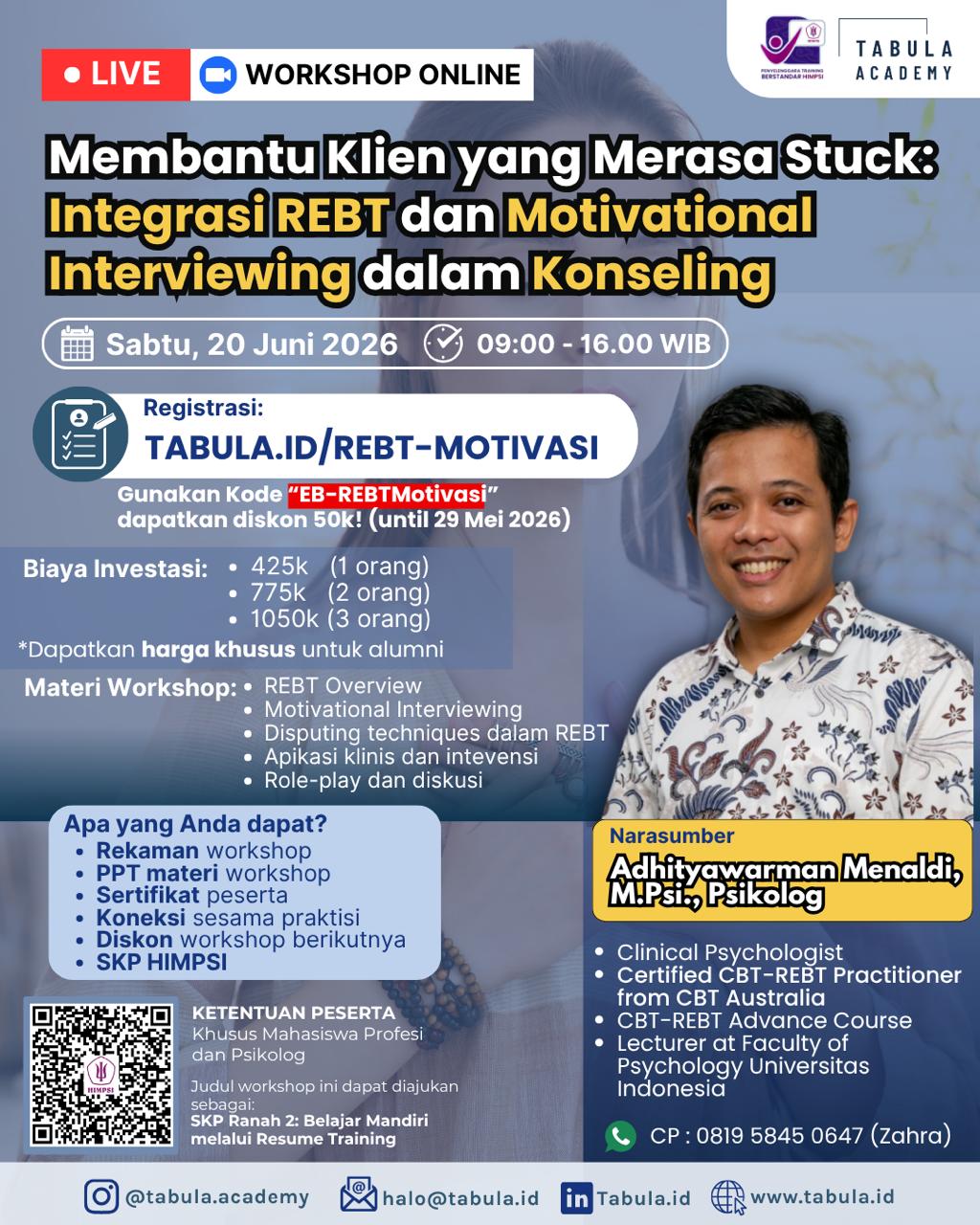 Tabula Workshop – Membantu Klien yang Merasa Stuck: Integrasi REBT dan Motivational Interviewing dalam Konseling