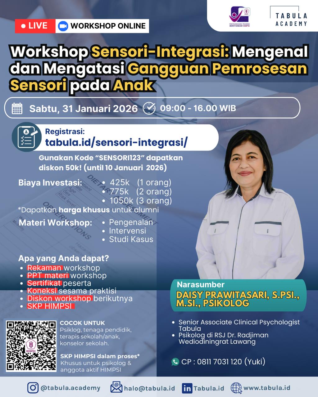 Tabula Workshop – Sensori-Integrasi: Mengenal dan Mengatasi Gangguan Pemrosesan Sensori pada Anak