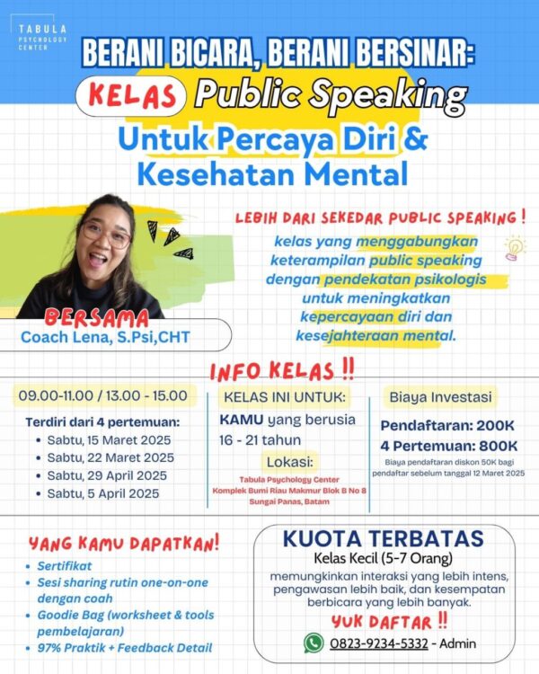 Kelas Public Speaking Berani Bicara Berani Bersinar SATU TIKET