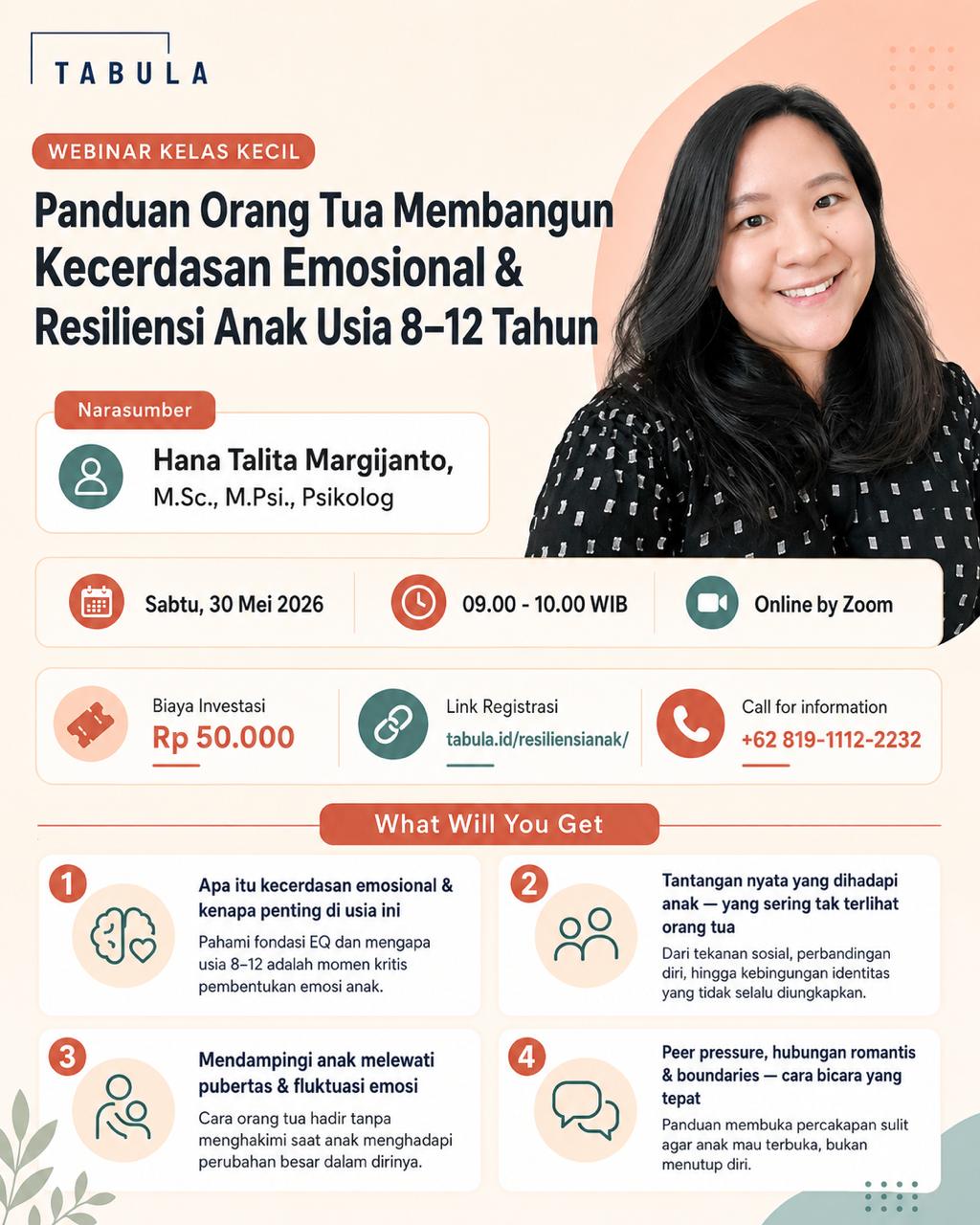 Tabula Webinar – Panduan Orang Tua Membangun Kecerdasan Emosional & Resiliensi Anak Usia 8โ12 Tahun